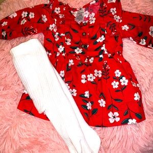 Christmas colored blouse with white stockings